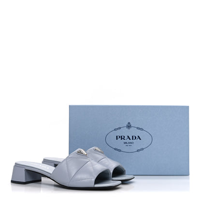 Prada Nappa Metal Triangle Logo Quilted Block Heel Slide Sandals 38 Flordaliso 10 of 10