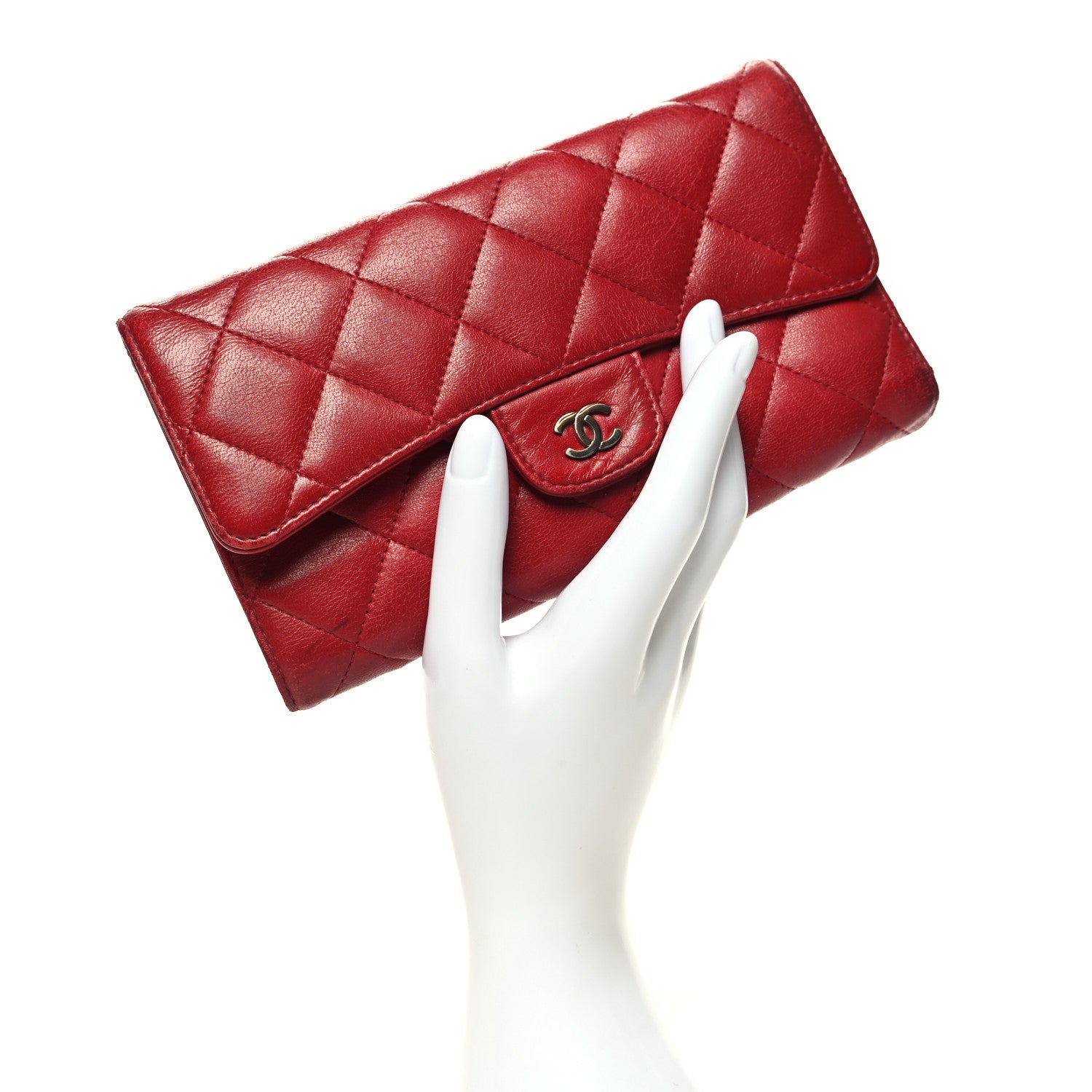Chanel Lambskin Quilted Large Flap Wallet Red 2 of 15
