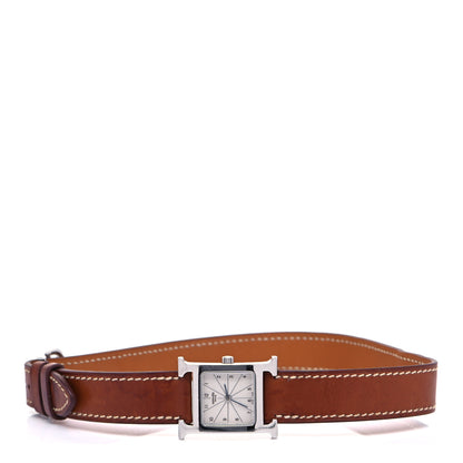 Hermes Stainless Steel Barenia 21mm Heure H Hour Double Tour Quartz Watch Fauve 2 of 9