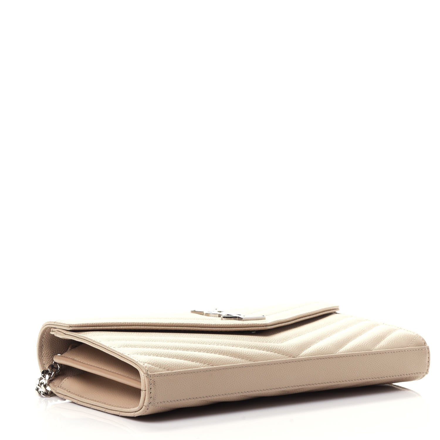Saint Laurent Grain De Poudre Matelasse Chevron Monogram Chain Wallet Nude Powder 3 of 4