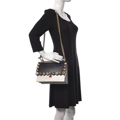 Fendi Calfskin Grommet Scalloped Kan I Shoulder Bag White Black Multicolor 2 of 10