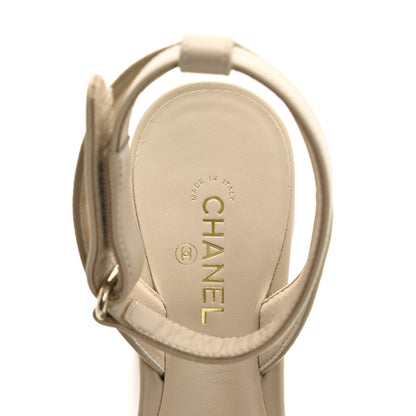 Chanel Lambskin Quilted Sandals 37 Beige 7 of 10