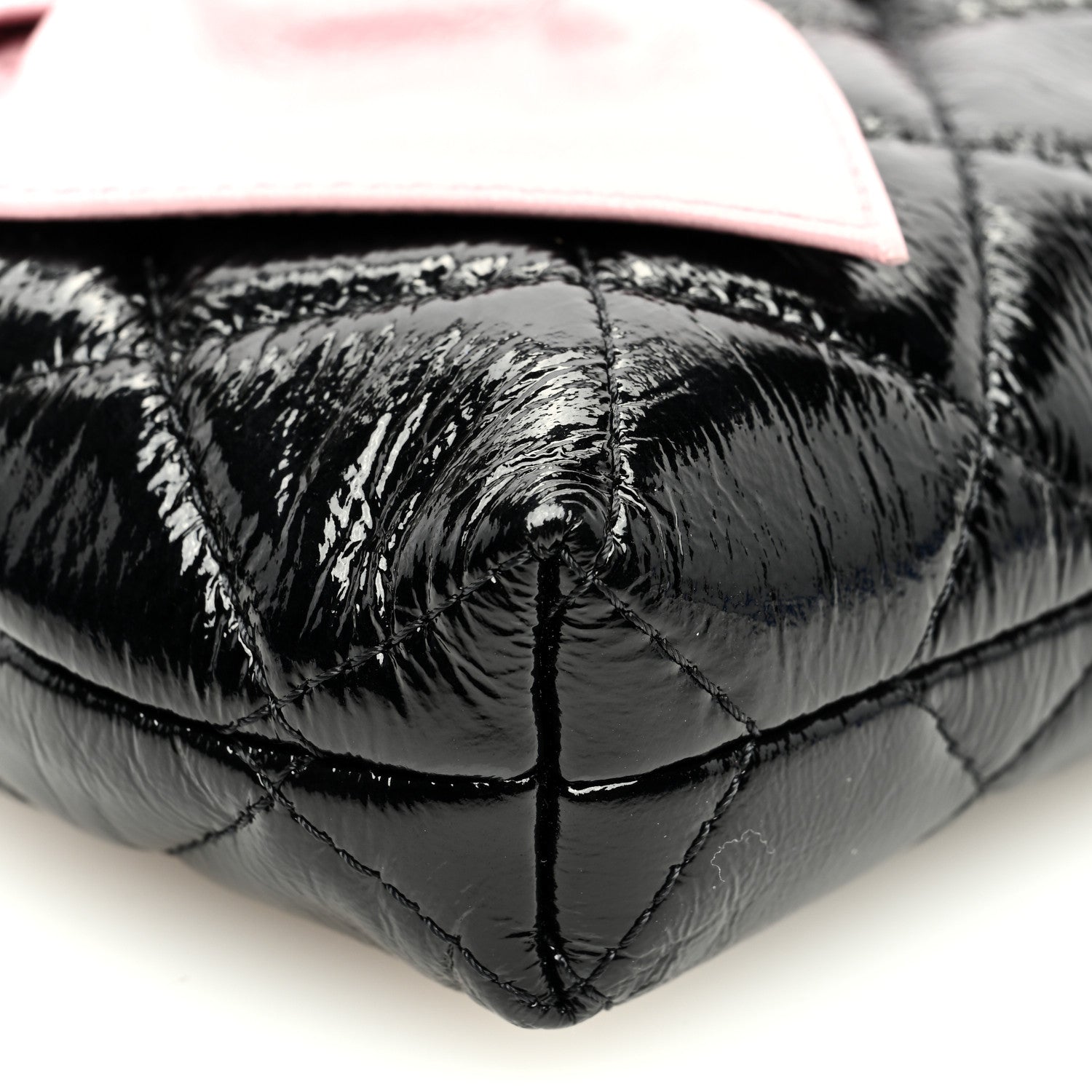 Chanel Patent Crumpled Lambskin Quilted Clutch With Chain Black Pink 9 of 10