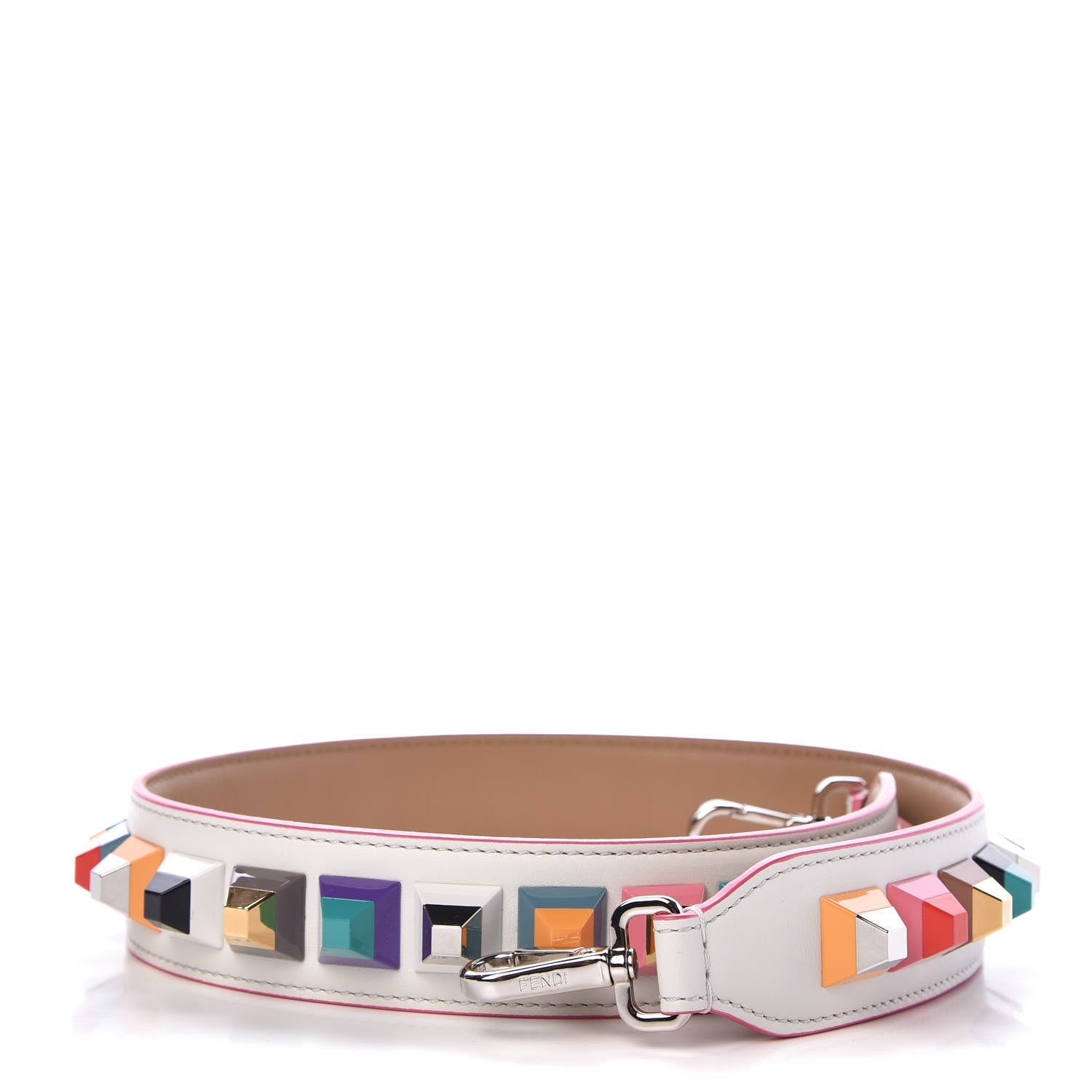 Fendi Vitello Dolce Plexiglass Bi-Color Studded Strap You White Ice Cuoio Multicolor 1 of 5