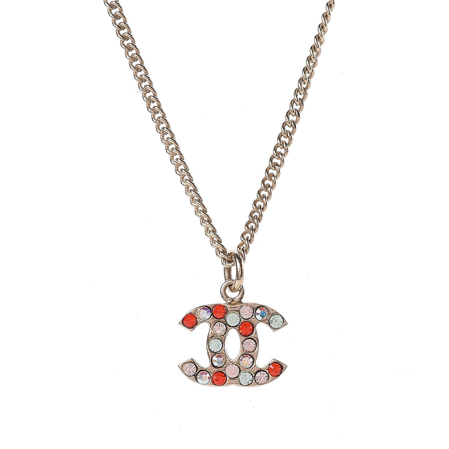 Chanel Crystal CC Necklace Gold Multicolor 4 of 5