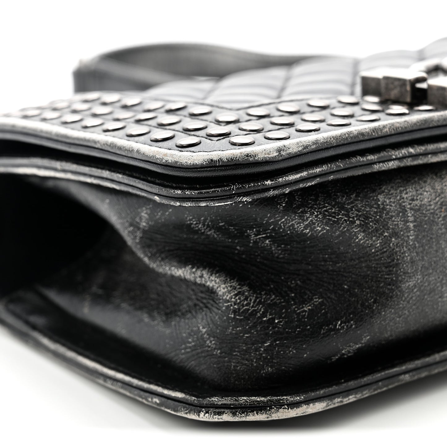 Faded Calfskin Quilted Small Studded Boy Flap Grey