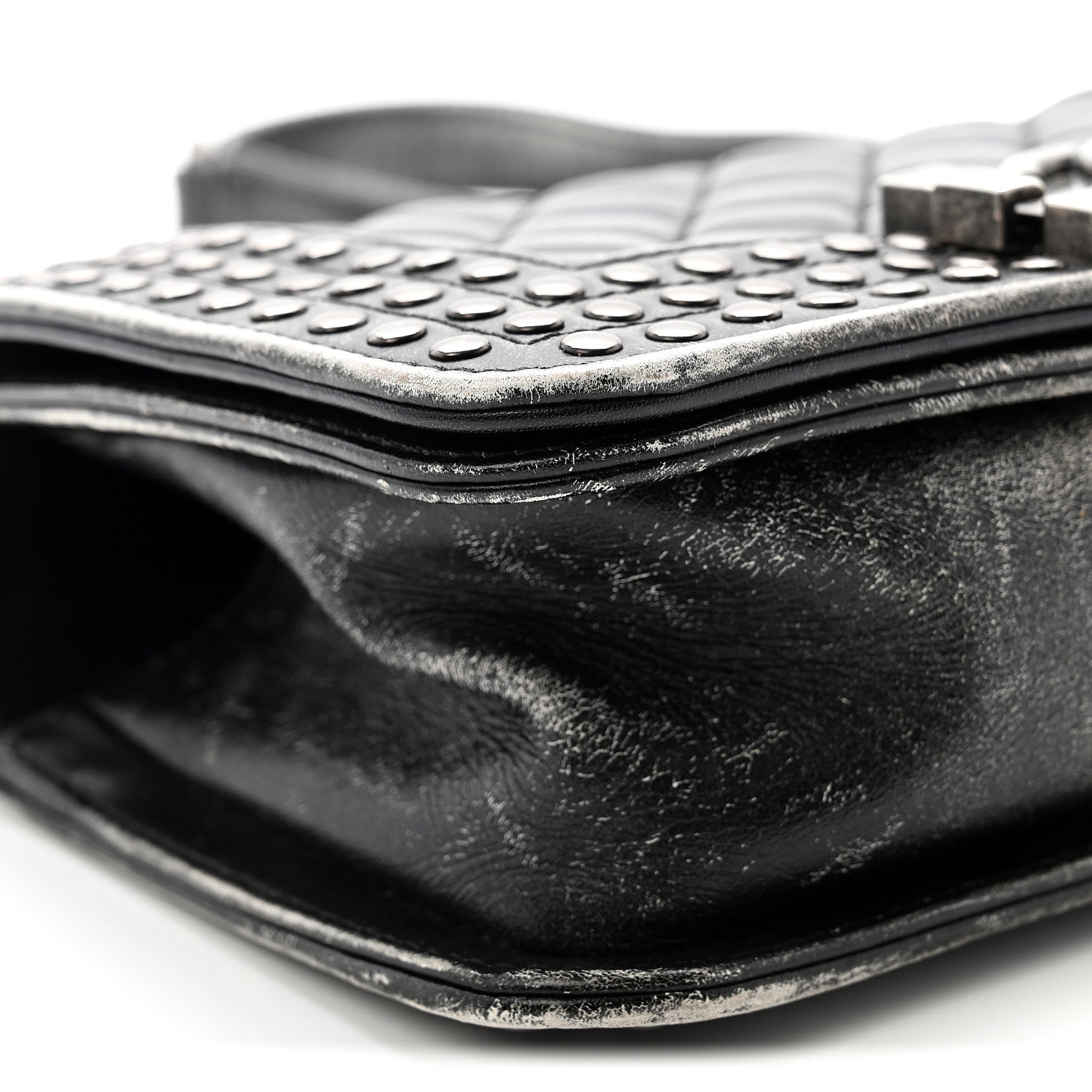 Chanel Faded Calfskin Quilted Small Studded Boy Flap Grey 9 of 12