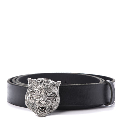 Gucci Calfskin Brass Feline Buckle Belt 115 46 Black 1 of 4