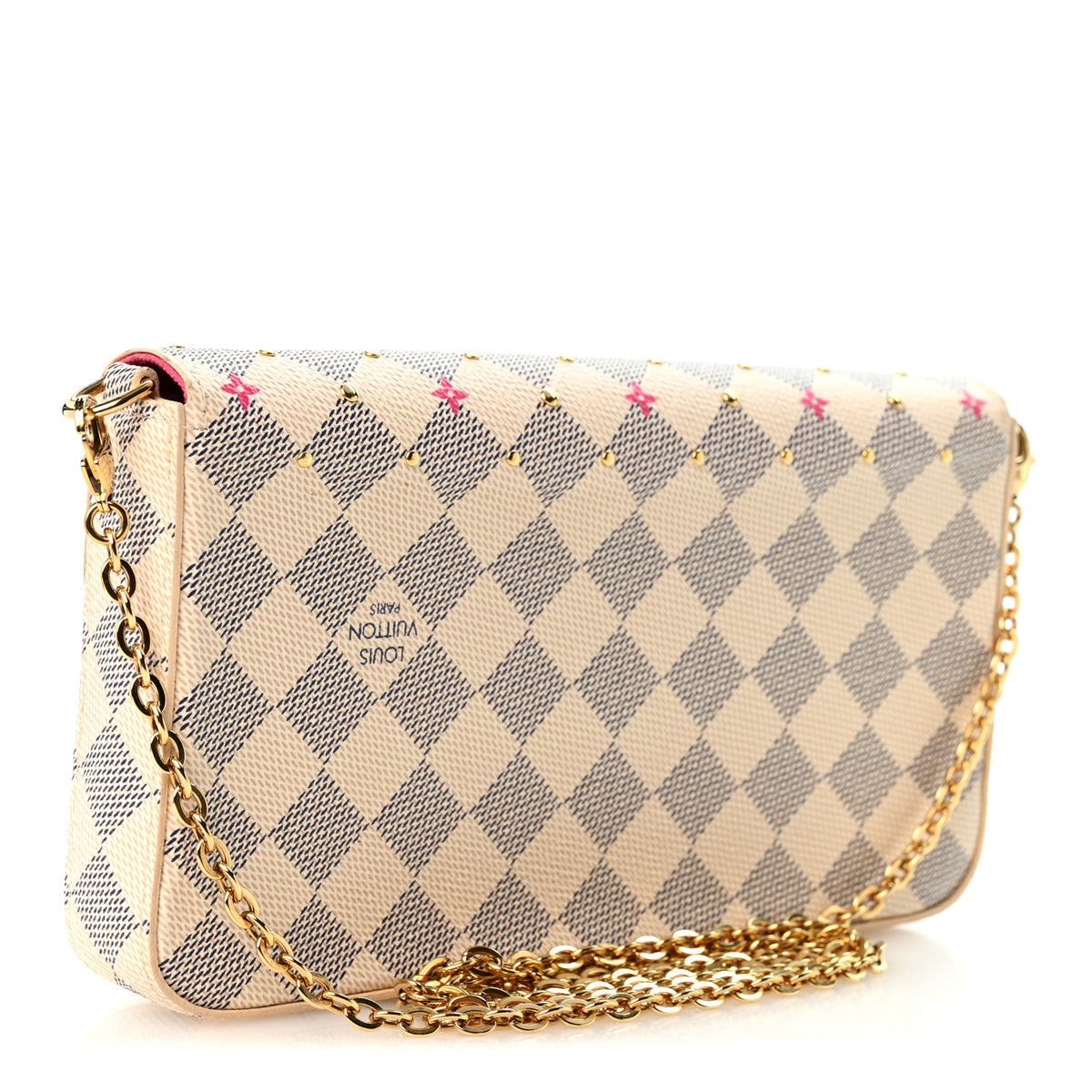 Damier Azur Studded Pochette Felicie Chain Wallet Fuchsia