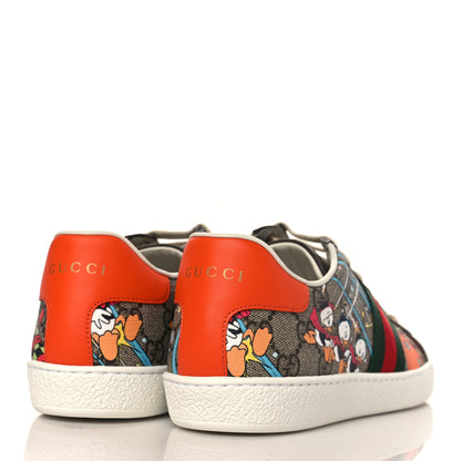 Gucci X DISNEY GG Supreme Monogram Web Donald Duck Womens Ace Sneakers 38.5 Beige New Acero Orange 4 of 9