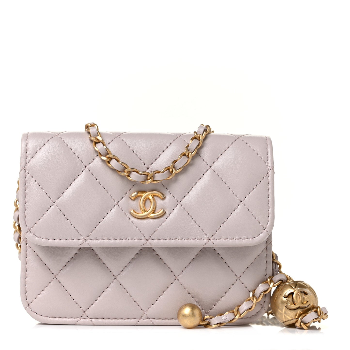 Lambskin Quilted Pearl Crush Clutch With Chain Light Purple