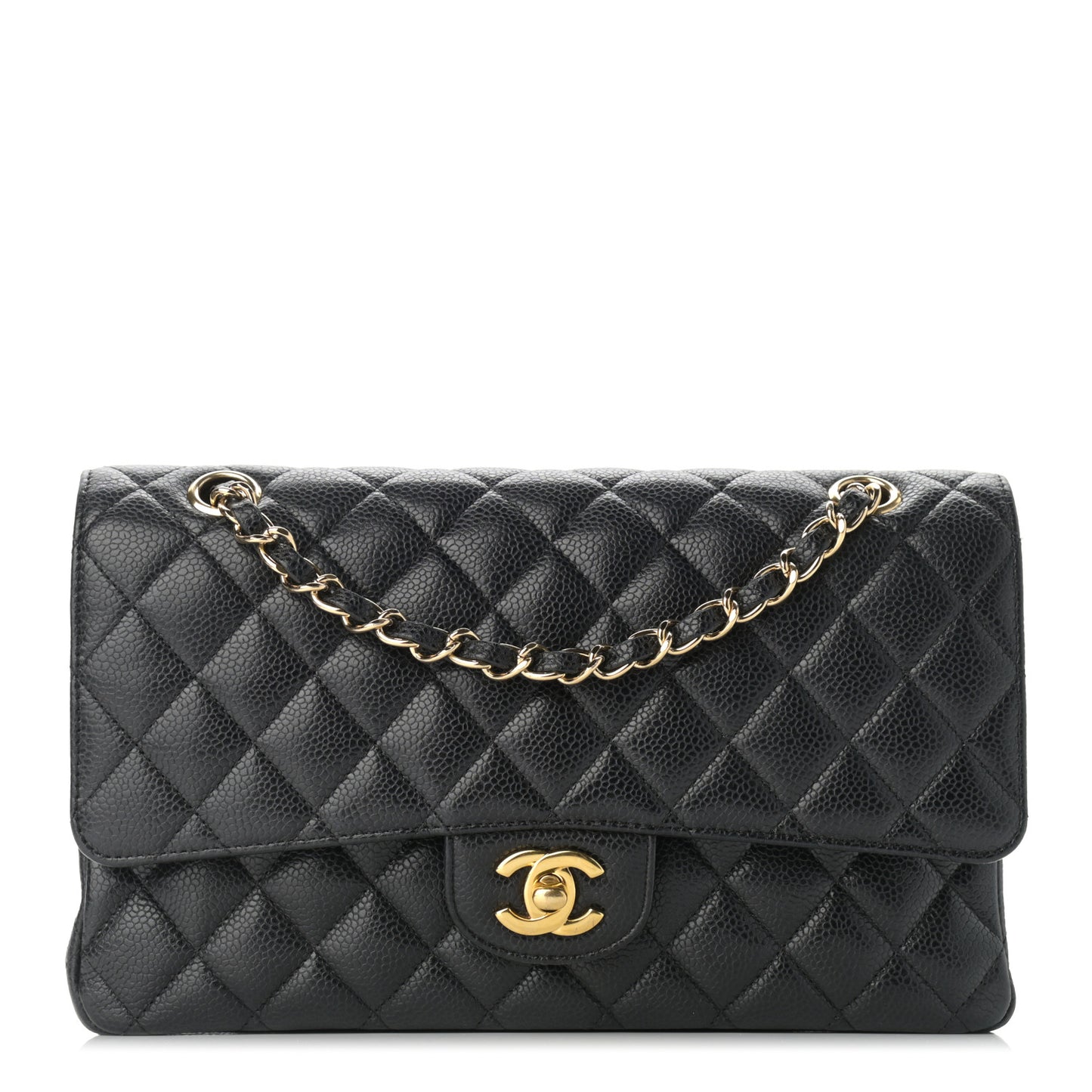 Caviar Quilted Medium Double Flap Black