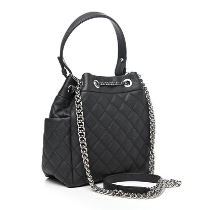 Chanel Caviar Flat Quilted CC Chain Bucket Drawstring Bag Black 2 of 4