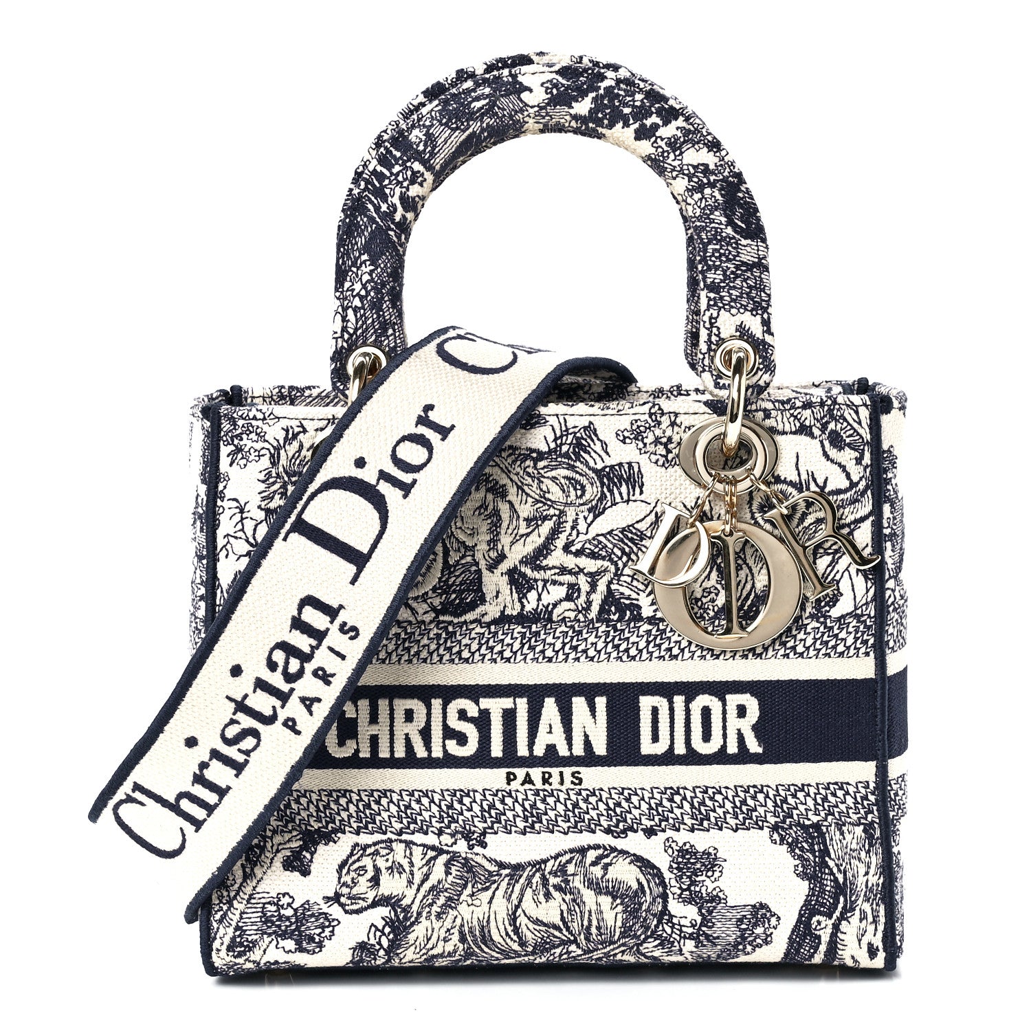 Christian Dior Toile de Jouy Embroidered Medium Lady D-Lite Blue 1 of 11