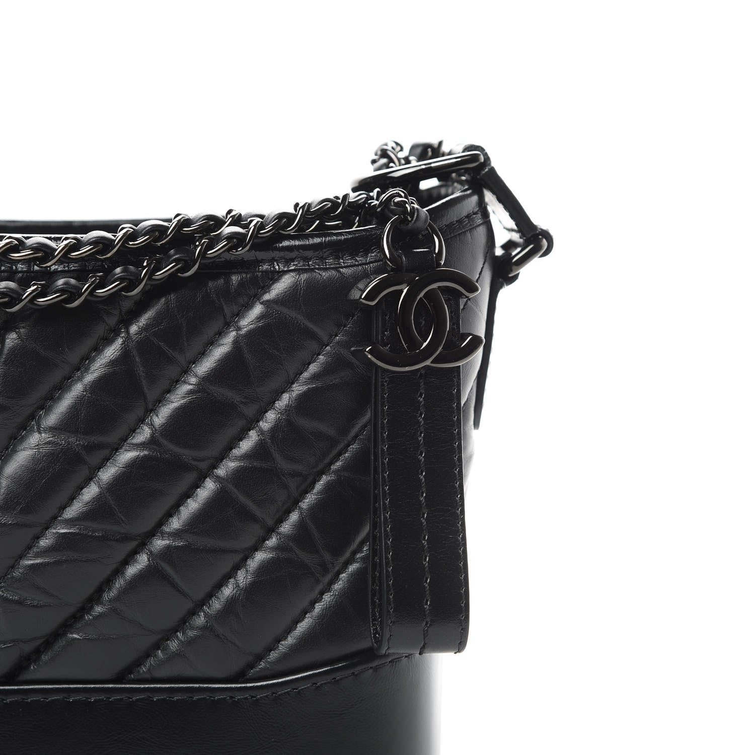 Chanel Aged Calfskin Chevron Quilted Small Gabrielle Hobo So Black 8 of 13