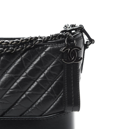 Chanel Aged Calfskin Chevron Quilted Small Gabrielle Hobo So Black 8 of 13