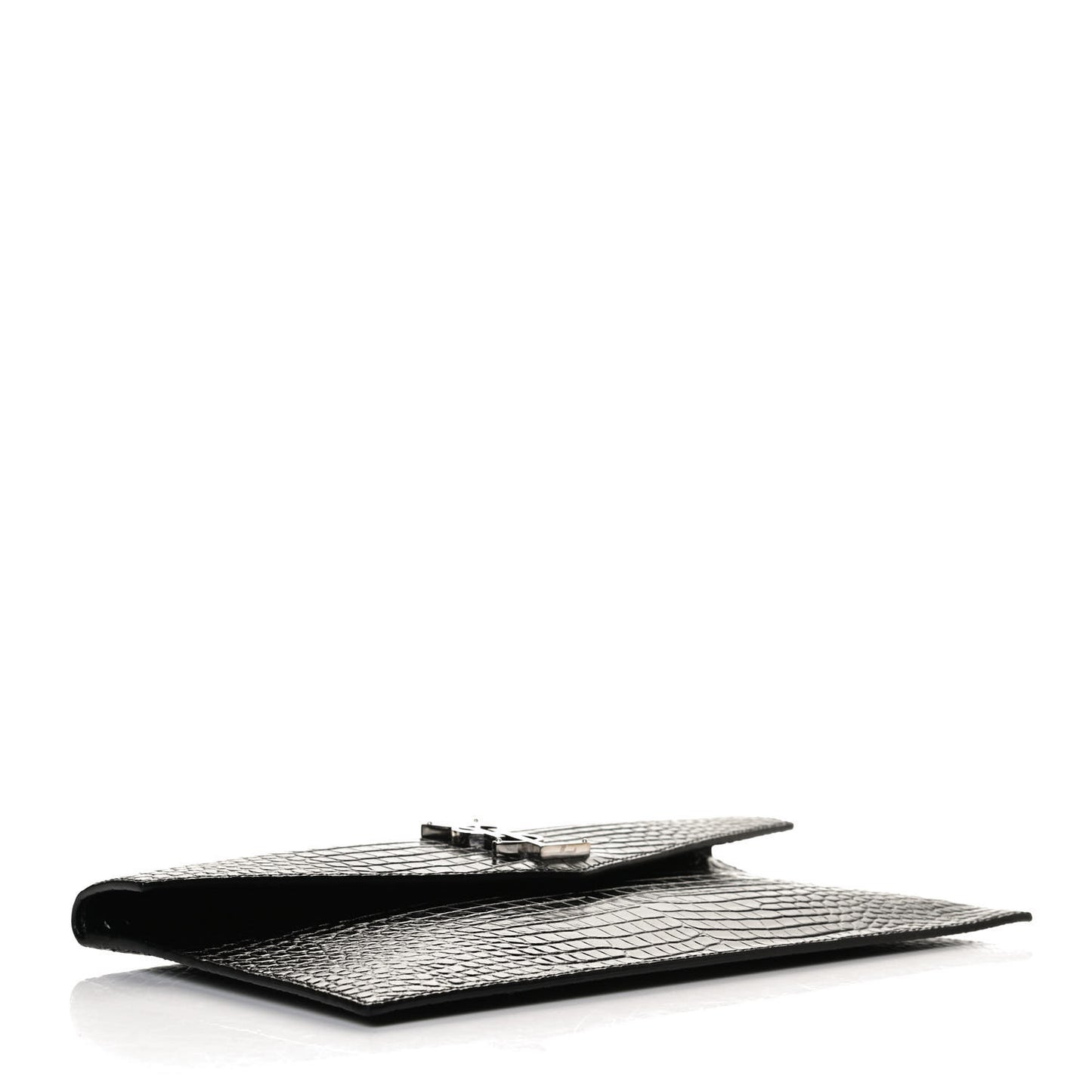 Calfskin Crocodile Embossed Uptown Monogram Clutch Black