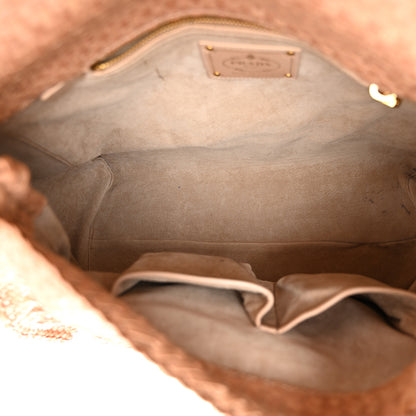 Prada Madras Woven Top Handle Satchel Beige 5 of 17