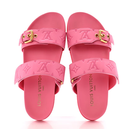Louis Vuitton Calfskin Monogram Embossed Bom Dia Flat Mule Sandals 38 Pink 2 of 11