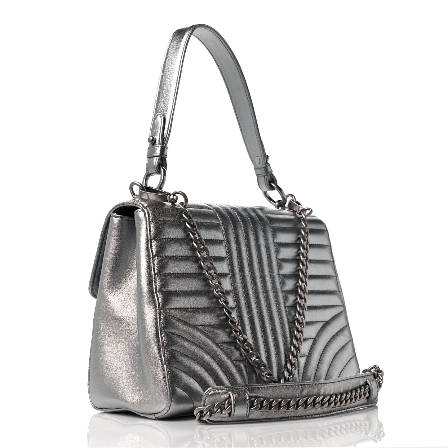 Metallic Nappa Impunture Diagramme Flap Top Handle Bag Cromo