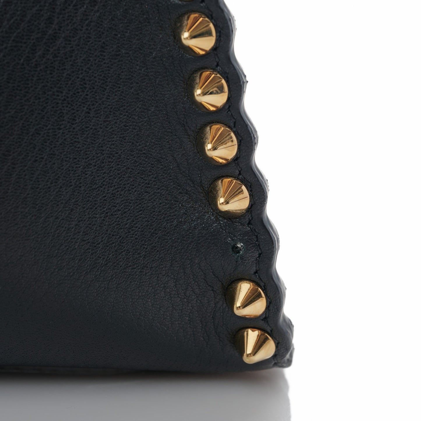 Vitello Seta Shiny Nappa Scalloped Studded Medium Peekaboo Iconic Satchel Black
