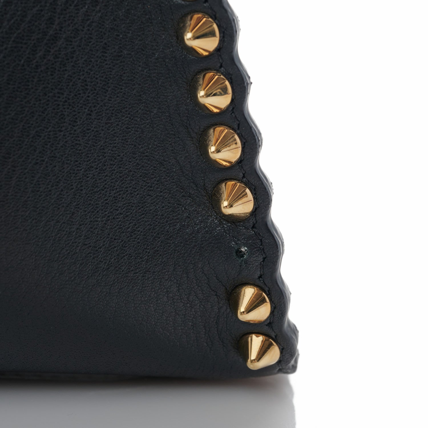 Fendi Vitello Seta Shiny Nappa Scalloped Studded Medium Peekaboo Iconic Satchel Black 12 of 15