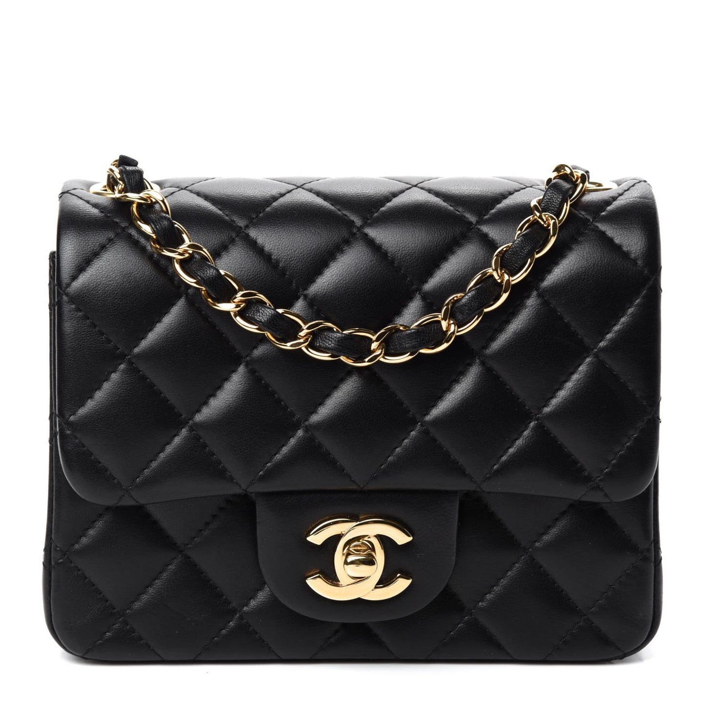Lambskin Quilted Mini Square Flap Black