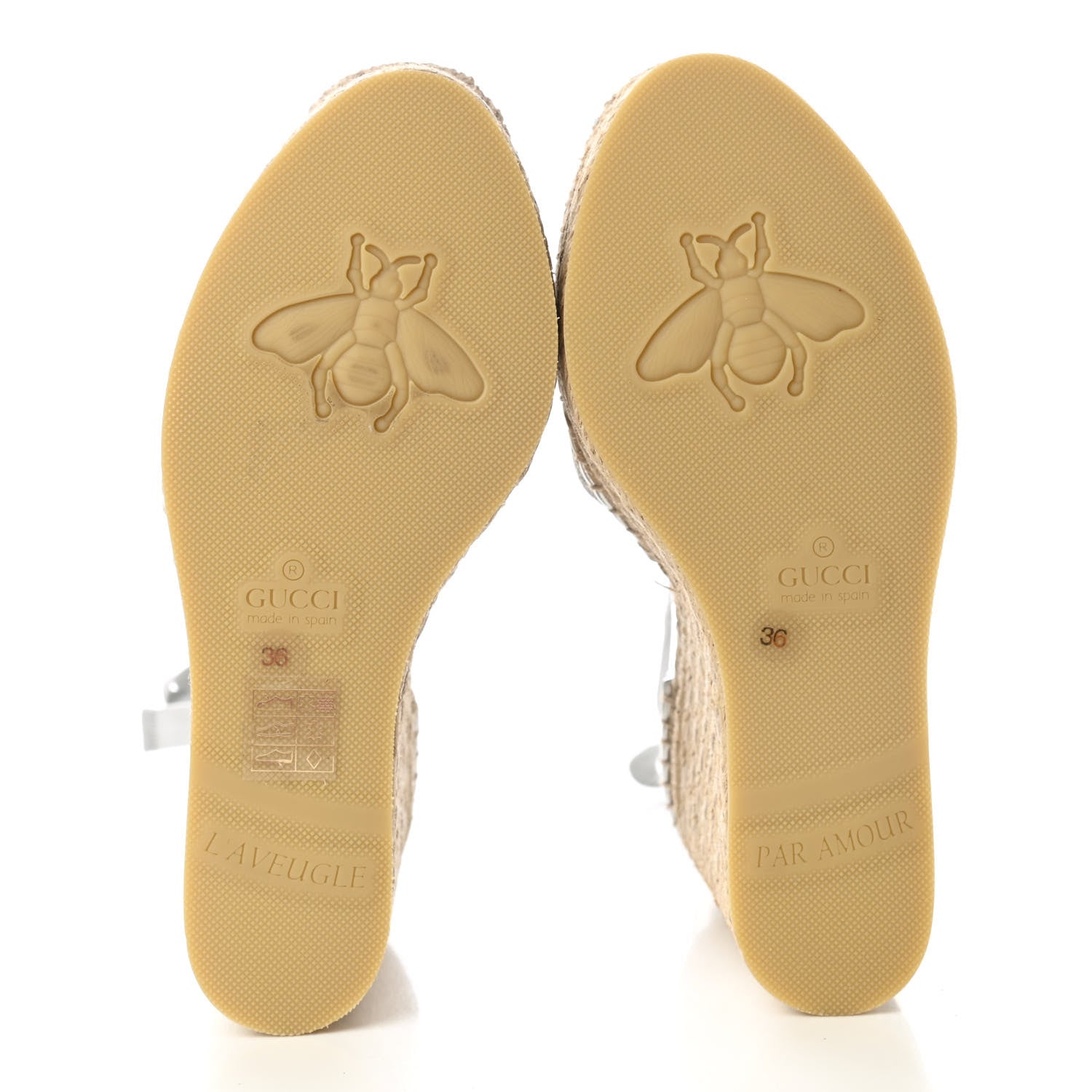 Gucci Lame GG Monogram Ankle Wrap Platform Espadrille Wedges 36 Silver Beige Light Grey 5 of 8