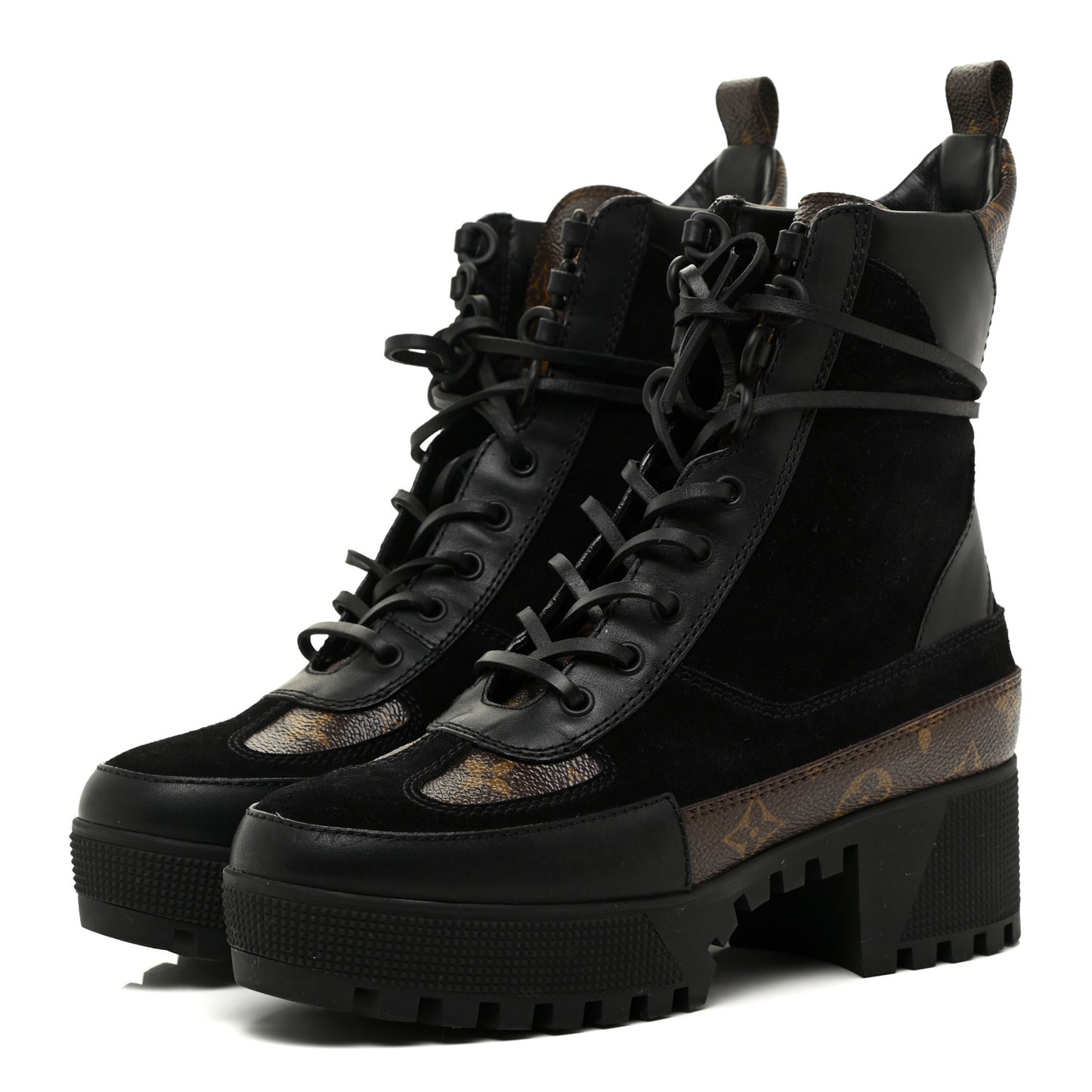 Suede Calfskin Monogram Laureate Platform Desert Boots 38 Black