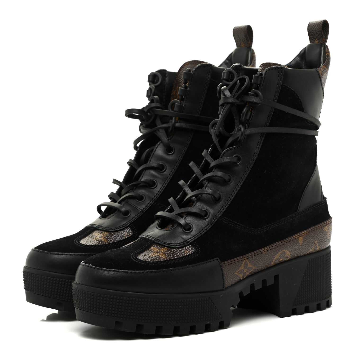 Louis Vuitton Suede Calfskin Monogram Laureate Platform Desert Boots 38 Black 3 of 9