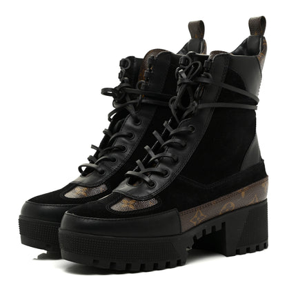 Louis Vuitton Suede Calfskin Monogram Laureate Platform Desert Boots 38 Black 3 of 9