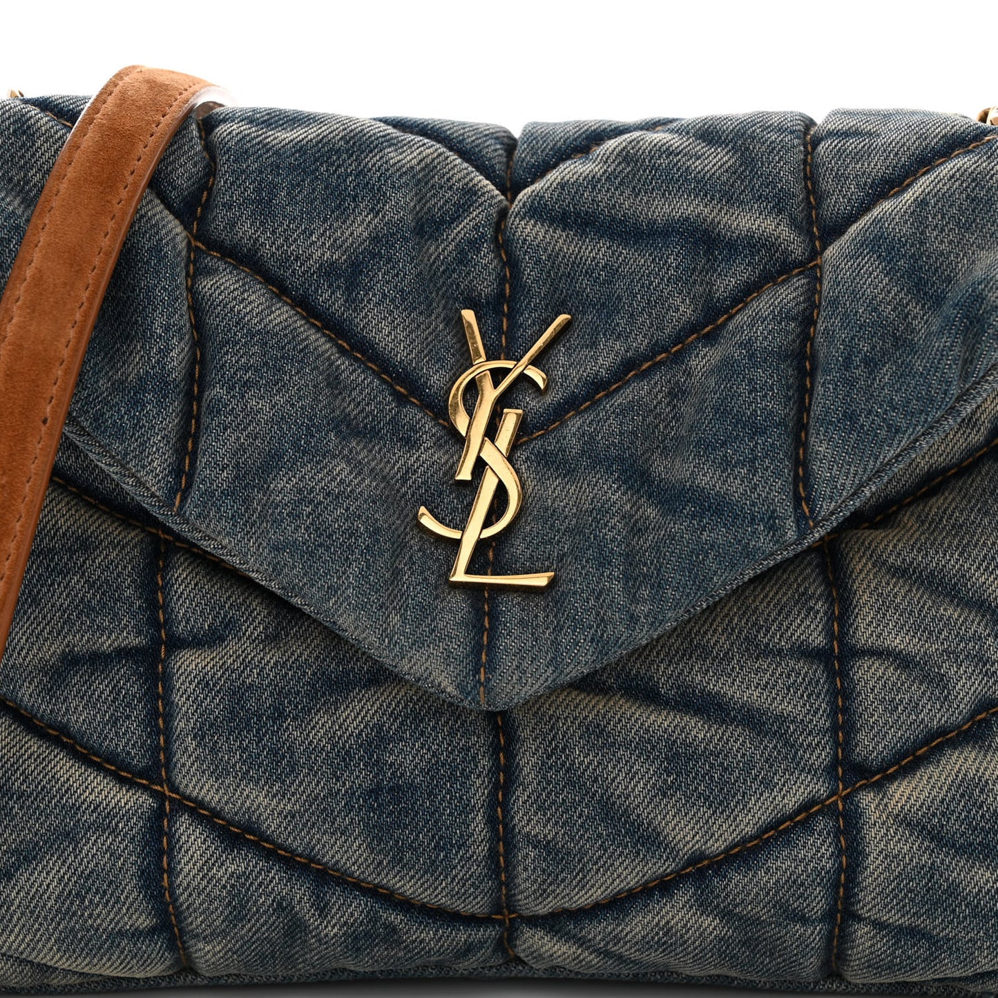 Denim Quilted Toy Loulou Puffer Monogram Chain Satchel Blue Cinnamon