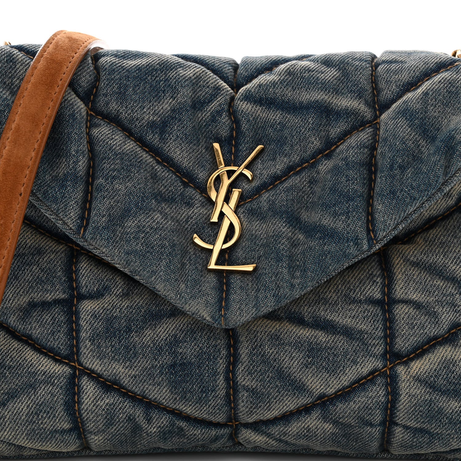 Saint Laurent Denim Quilted Toy Loulou Puffer Monogram Chain Satchel Blue Cinnamon 8 of 11