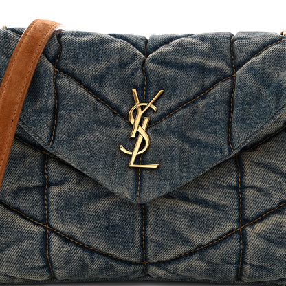 Saint Laurent Denim Quilted Toy Loulou Puffer Monogram Chain Satchel Blue Cinnamon 8 of 11