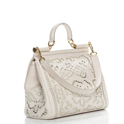 Dolce & Gabbana Calfskin Large Embroidered Laser Cut Miss Sicily Satchel Beige 3 of 7