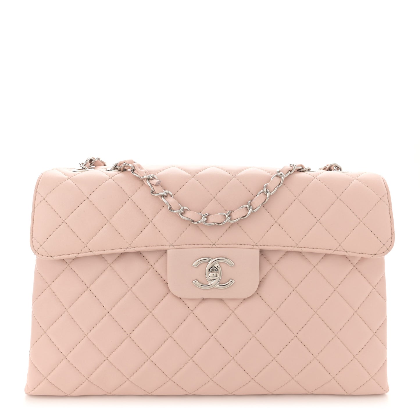 Lambskin Quilted Jumbo Chanel by 4 Flap Light Beige