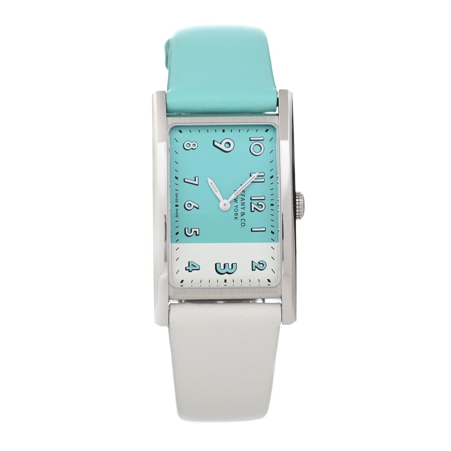 Stainless Steel Calfskin 22mm East West 2-Hand Quartz Watch Tiffany Blue