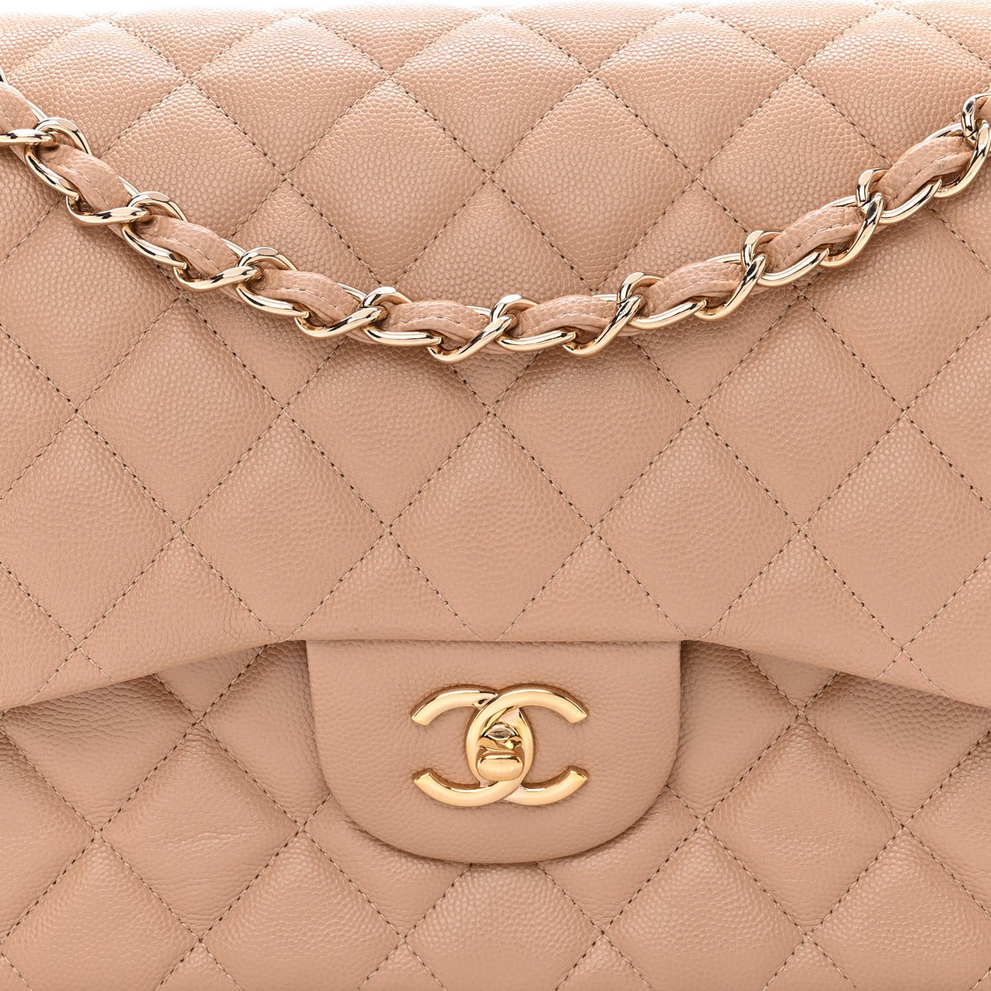 Caviar Quilted Jumbo Double Flap Beige