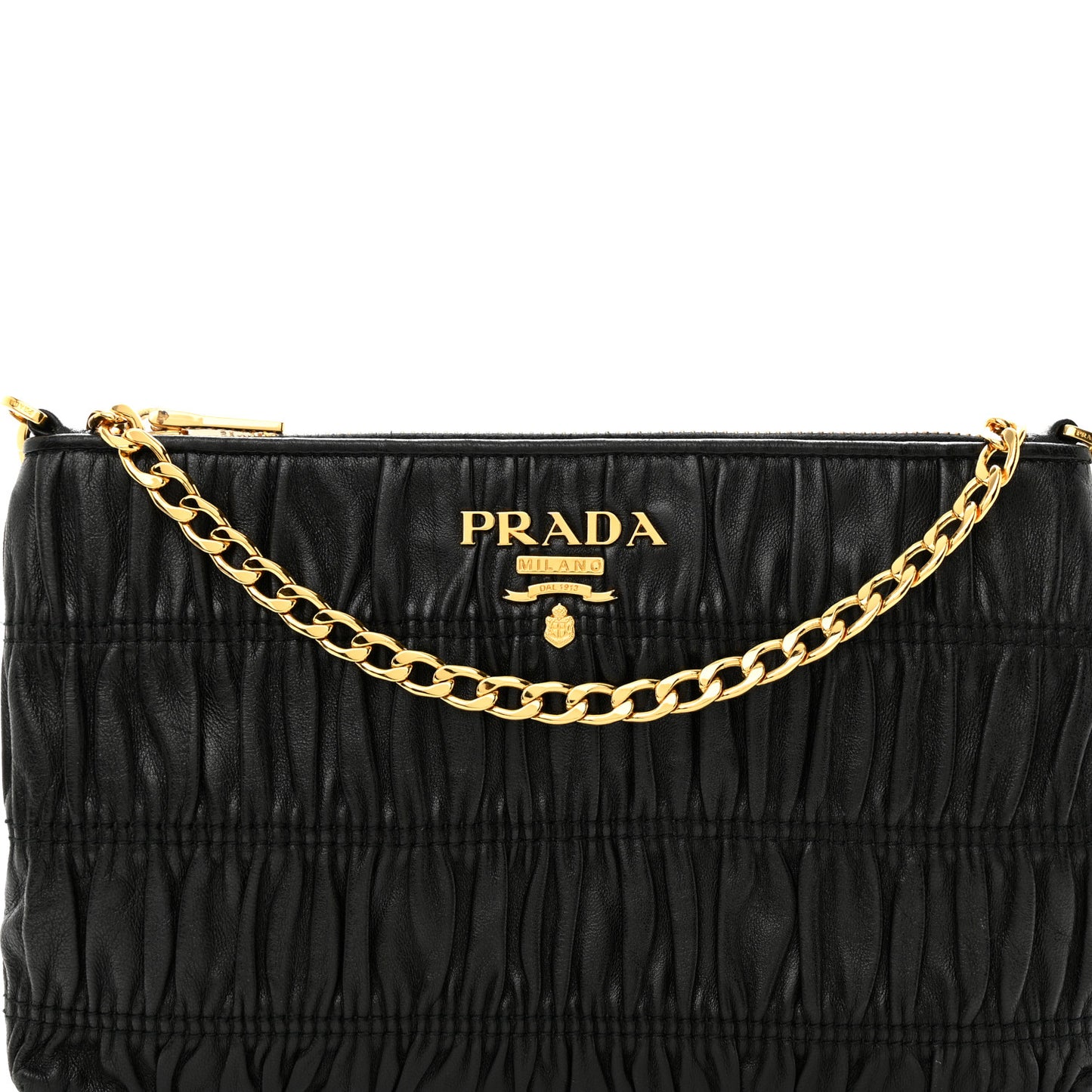 Nappa Gaufre Chain Shoulder Bag Black