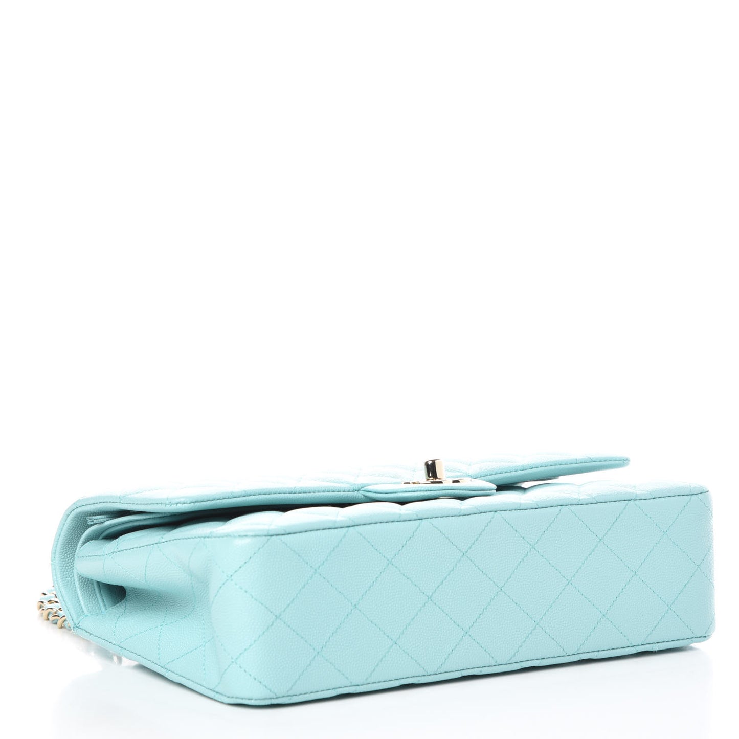 Caviar Quilted Medium Double Flap Light Blue