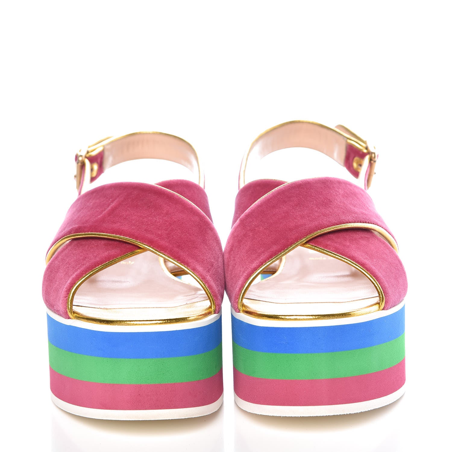 Gucci Velvet Crossover Platform Sandals 39 Light Raspberry Rose Oro 2 of 8