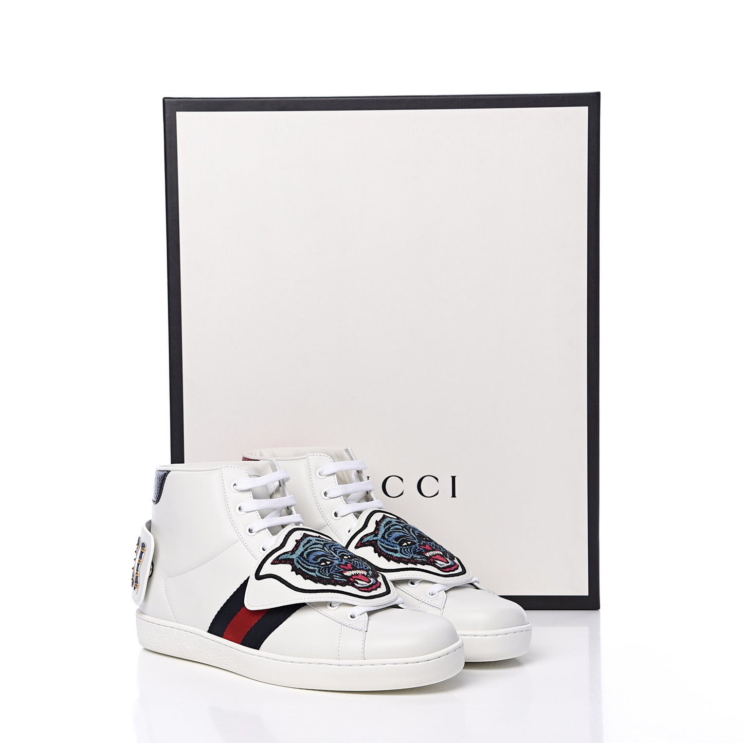 Calfskin Ayers Embroidered Web Mens Ace Removable Patches High Top Sneakers 8.5 White