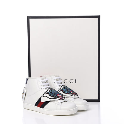 Gucci Calfskin Ayers Embroidered Web Mens Ace Removable Patches High Top Sneakers 8.5 White 7 of 7