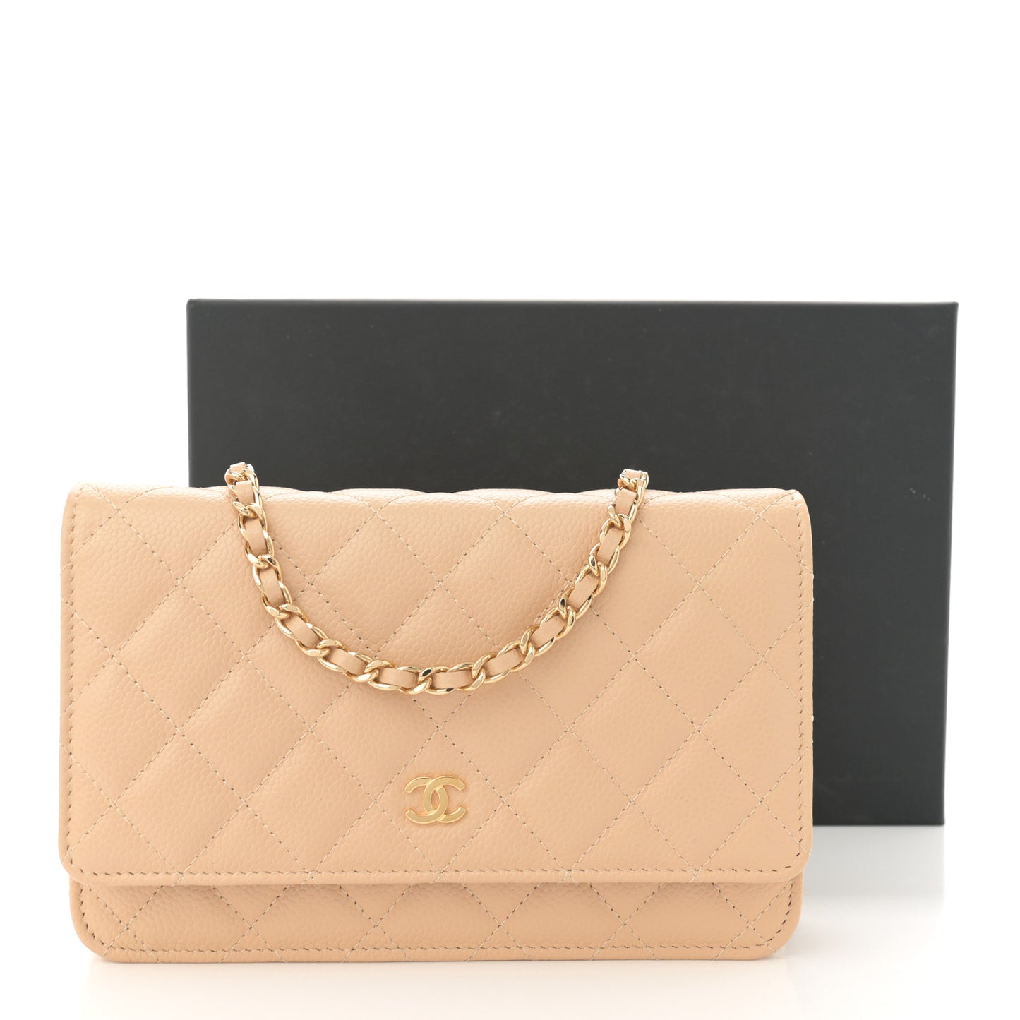 Caviar Quilted Wallet On Chain WOC Beige