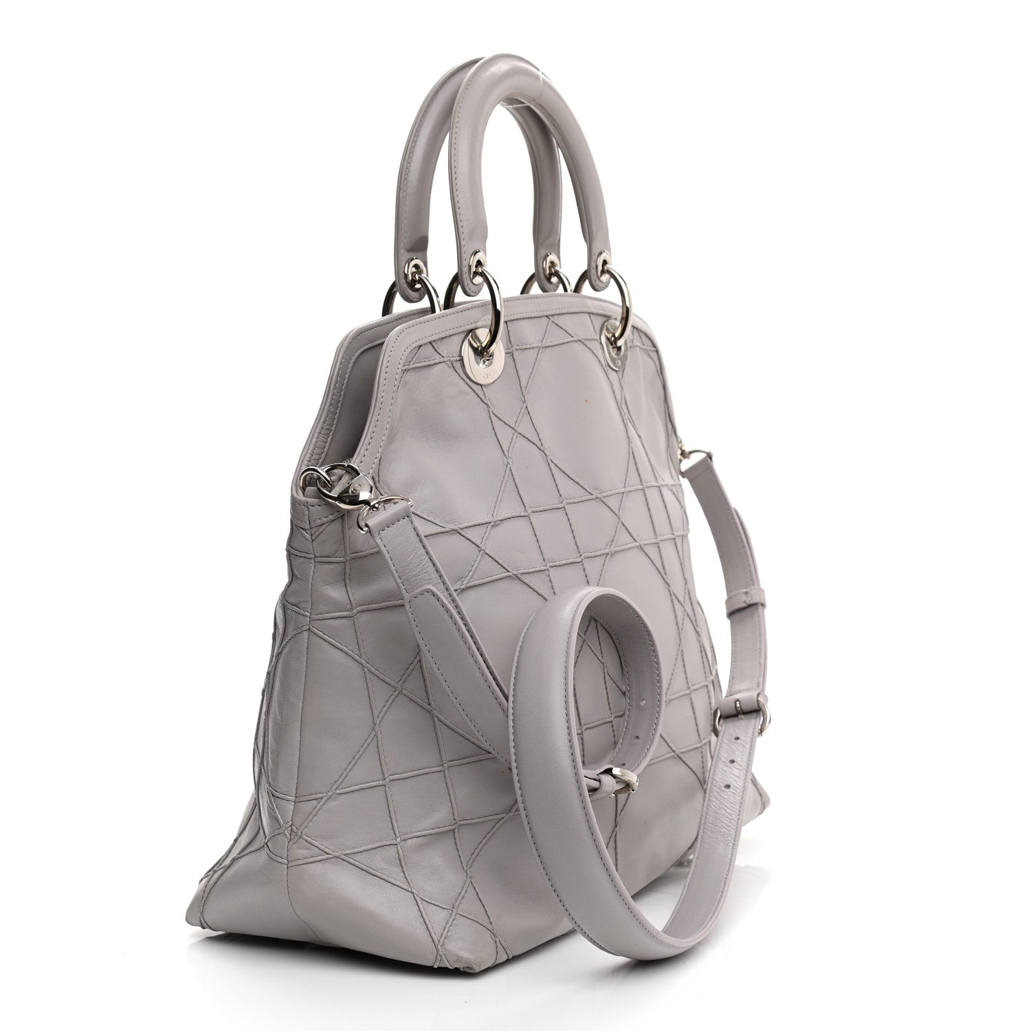 Christian Dior Lambskin Cannage Medium Granville Tote Grey 2 of 16