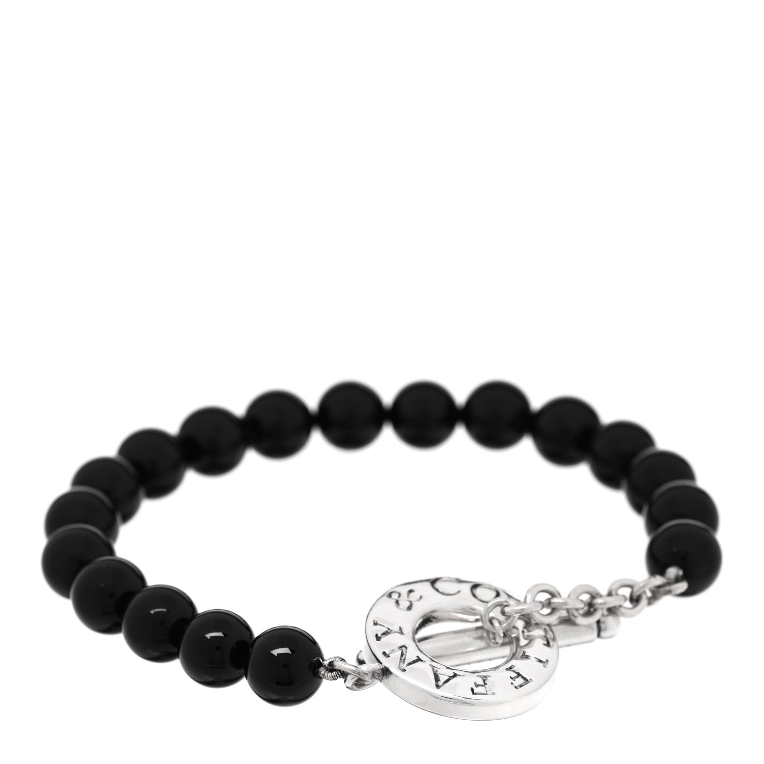 Tiffany Sterling Silver Black Onyx Bead Toggle Bracelet 1 of 3