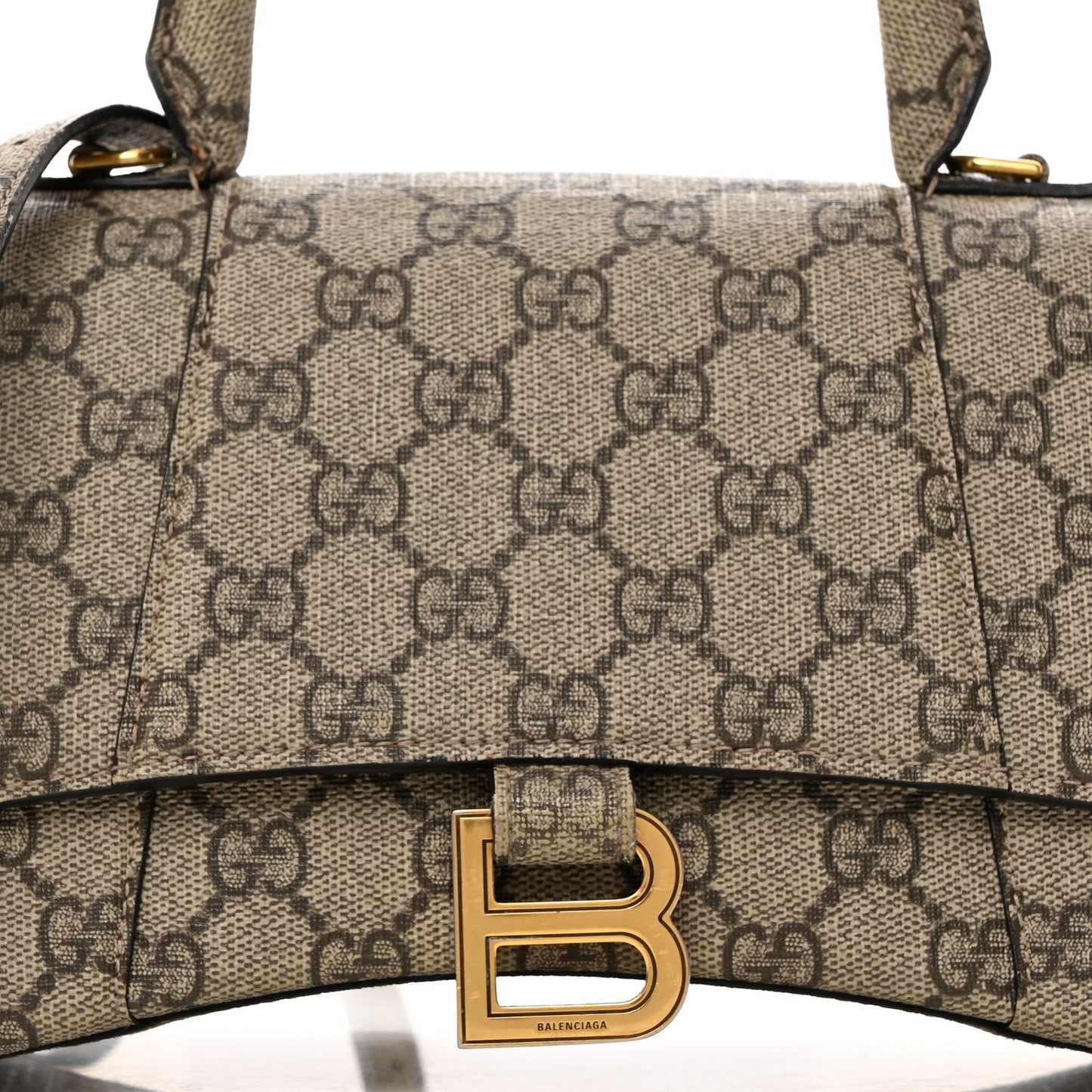 X GUCCI GG Supreme Monogram Small Hourglass Top Handle Bag Beige Ebony