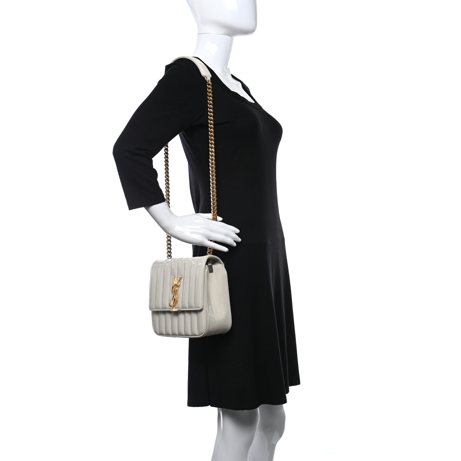 Saint Laurent Patent Calfskin Matelasse Monogram Medium Vicky Chain Bag White 2 of 8