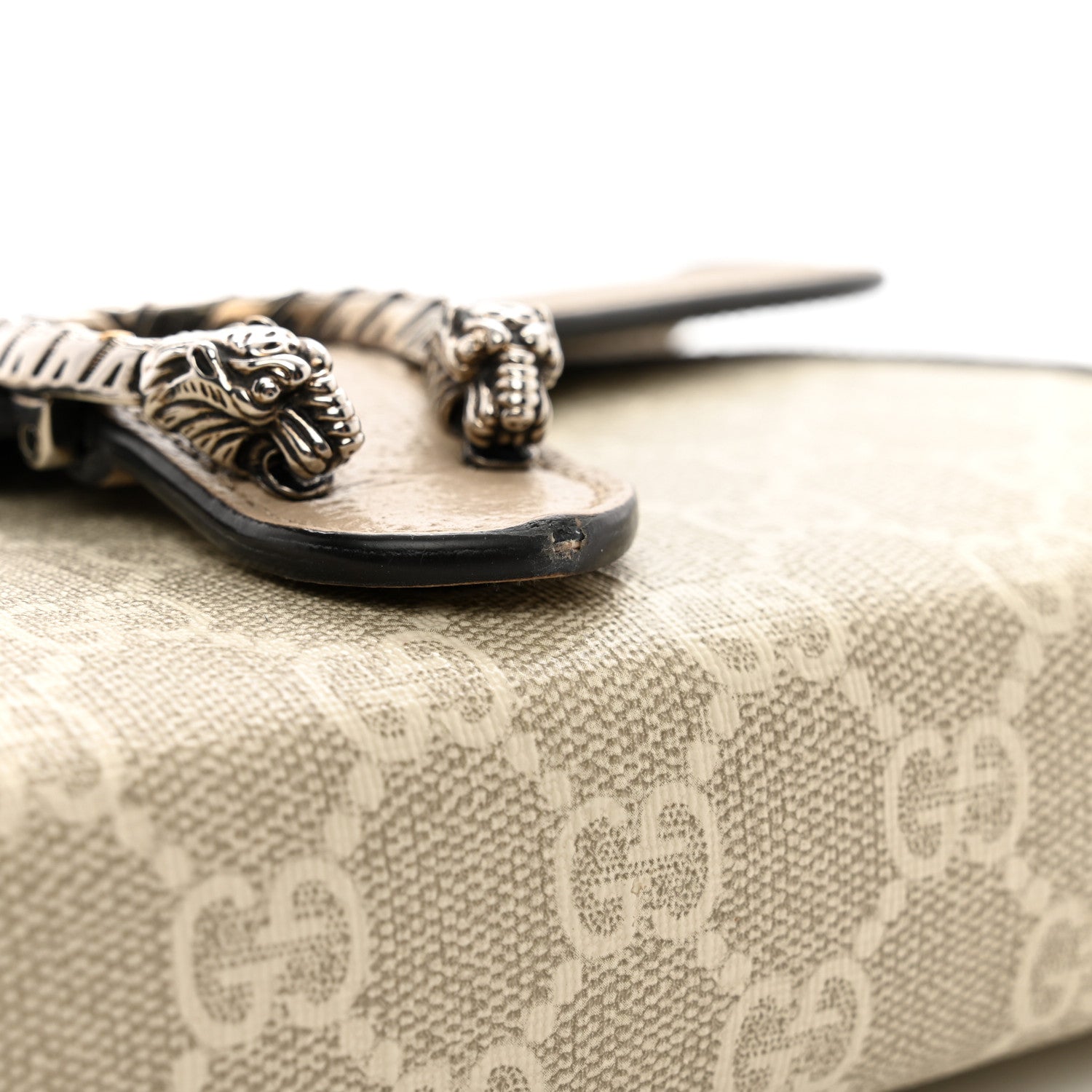 Gucci GG Supreme Monogram Textured Dollar Calfskin Mini Dionysus Chain Wallet Beige Mystic White Oatmeal 11 of 12