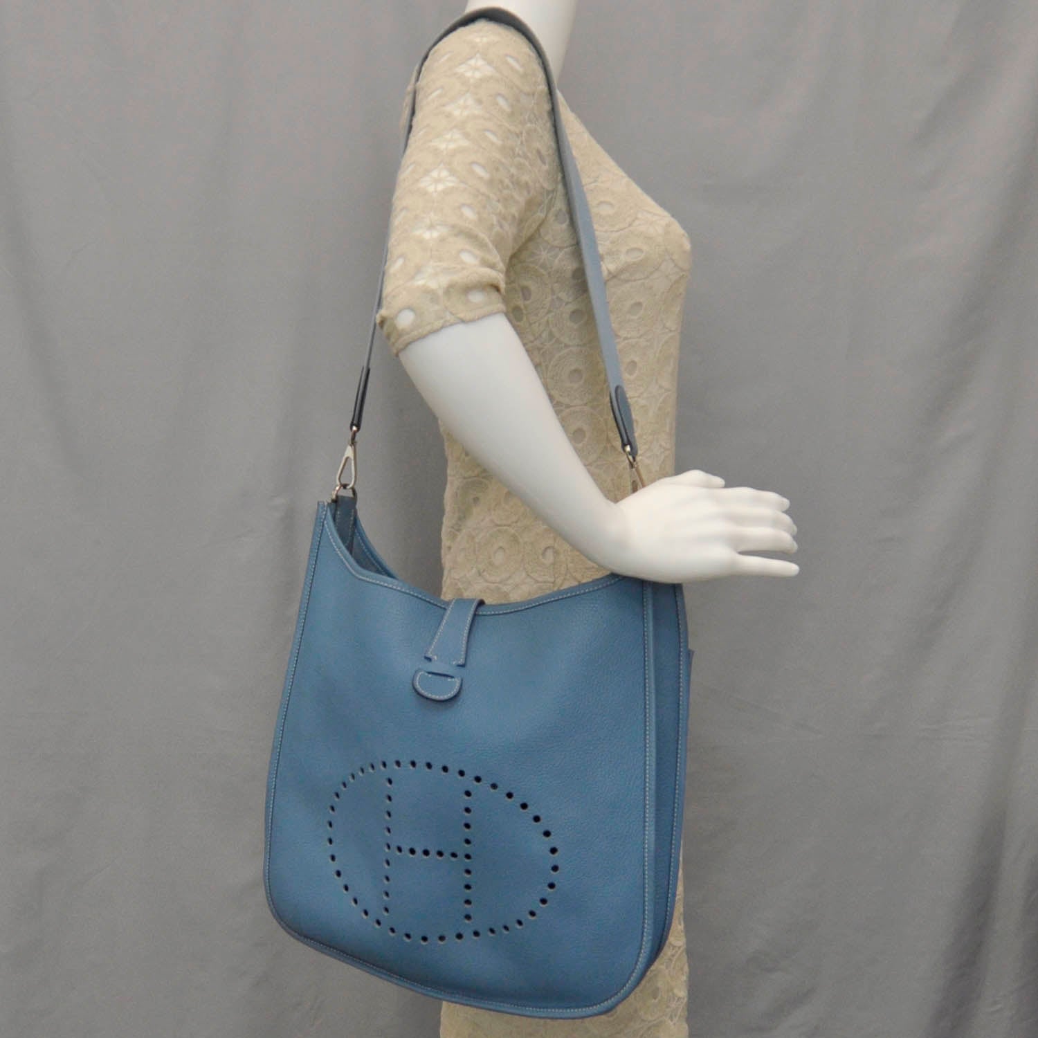 Hermes Togo Evelyne II GM Blue Jean 2 of 8